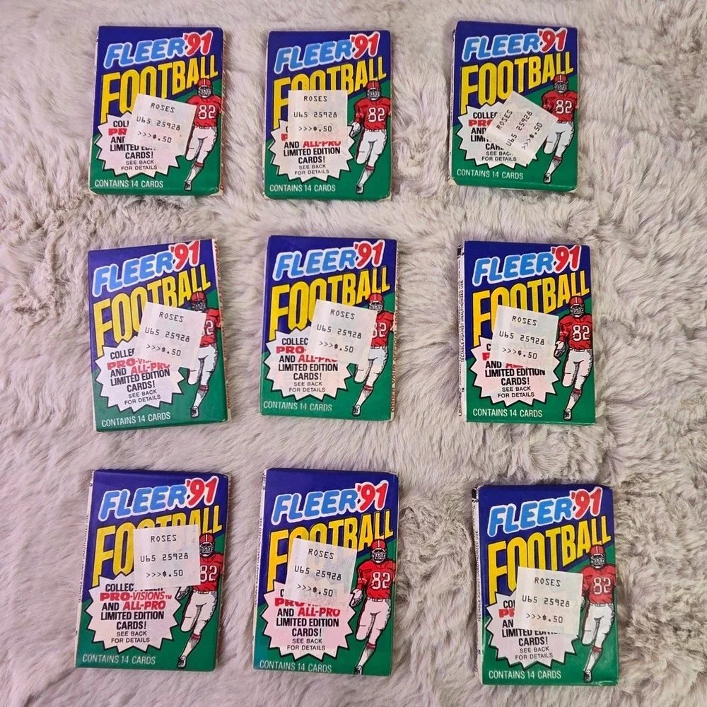 Lot of 9 1991 Fleer Football Wax Packs Factory Sealed 14 Cards Per Pack Vintage